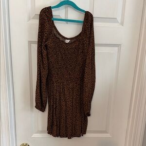 GAP Brown Animal Print Long Sleeve Dress